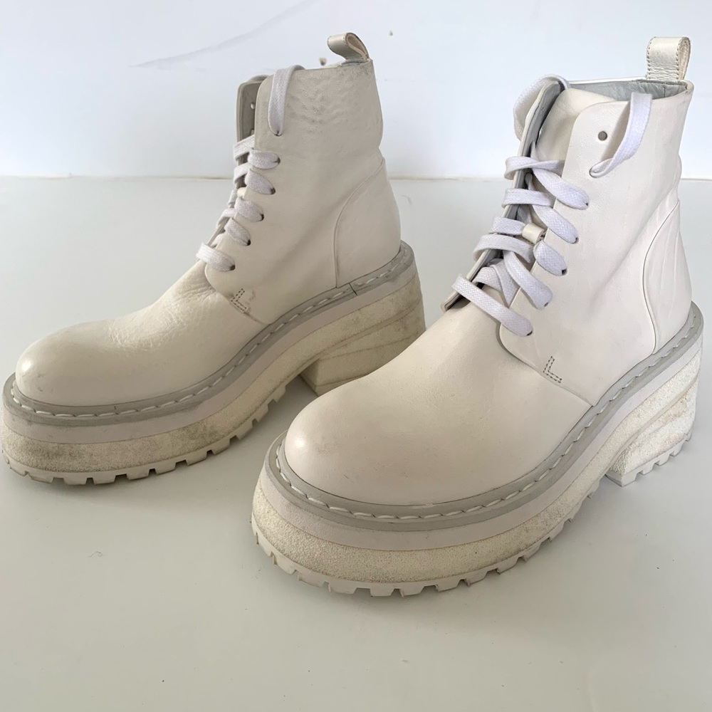 Marsell White Lace-Up Leather Chunky-Sole Boots / Women's Size 37.5